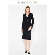 ladyselite慕裁黑色蕾丝拼接纱感醋酸，西装女2023春气质通勤套装