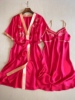 真丝素绉缎吊带裙睡袍，两件套本命年红色桑，蚕丝系带家居睡衣套装