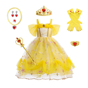 万圣节贝尔公主蓬蓬裙儿童礼服美女与野兽女童裙贝儿公主服装套装