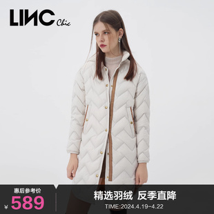 lincchic金羽杰羽绒服修身衬衫，式轻薄中长款羽绒服女冬y22806370