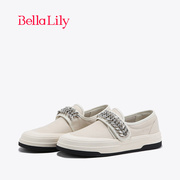 bellalily水钻魔术贴帆布鞋，女厚底防滑懒人鞋，一脚蹬小白鞋