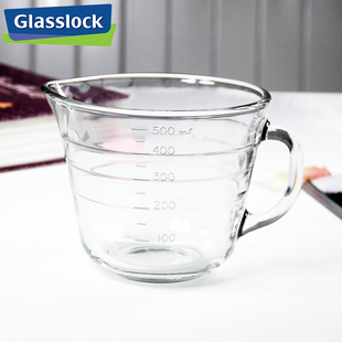 韩国进口Glasslock玻璃牛奶杯 耐热加厚玻璃量杯 刻度水杯子500ml