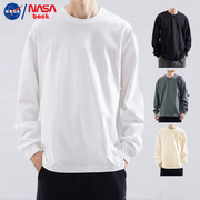 NASA纯棉260g重磅长袖T恤男春秋卫衣圆领纯色宽松白色打底衫