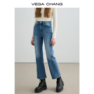 vegachang微喇牛仔裤，女2024年春秋复古时尚水洗，直筒九分裤子