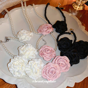 珍珠花朵甜美几何套装项链法式复古气质锁骨，链小香风通勤设计饰品