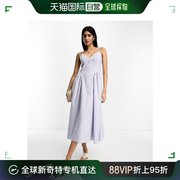 香港直邮潮奢 ASOS 女士设计棉质低腰中长芭蕾式蓝色宽裙摆连衣裙