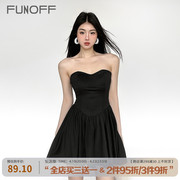 funoff玫瑰暗刺#黑色鱼骨，束腰抹胸百褶连衣裙，2024女夏a字裙