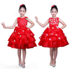 儿童红色无袖连衣裙，主持合唱服舞台，表演服蓬蓬裙幼儿园学生演