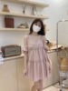 HQY+ 2023年夏季韩版圆领娃娃裙小个子漏肩显瘦法式连衣裙女