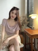 紫色针织衫t恤女夏季2024百搭薄款真丝透气温柔通勤短袖上衣