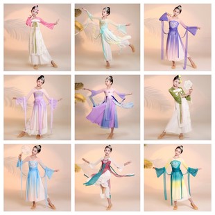儿童古典舞演出服飘逸中国风，襦裙扇子舞纱衣女童，汉唐练功舞蹈服装