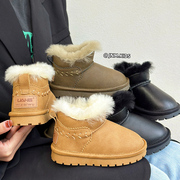 韩版皮毛一体儿童雪地靴，冬季加绒男女童，真皮短靴羊毛宝宝防水棉靴