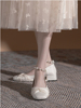 2023秋季女鞋法式气质，珍珠脚链订婚旗袍低跟粗跟方头浅口中跟