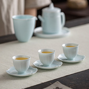 家用功夫茶具个人小茶杯，影青茶具品茗单杯陶瓷茶盏品茗杯碗带杯垫