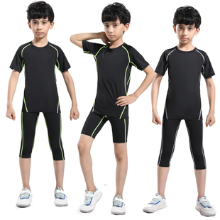 儿童运动紧身衣训练服套装篮球足球体操，速干衣五分田径跑步七分裤