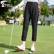 高尔夫球裤子女士高腰直筒，哈伦九分长裤黑色，显瘦复古百搭休闲运动