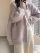 韩版孕妇装秋冬款2023网红休闲毛衣连衣裙套装紫色外套两件套