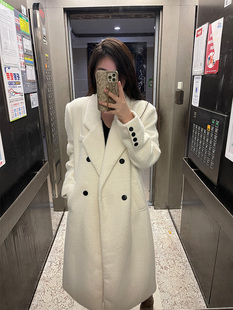 毛呢外套女2023冬季高级感夹棉，加厚中长款小个子白色呢子大衣
