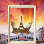 埃菲尔铁塔欧洲景点树叶标本装饰画客厅摆件生日创意可定制