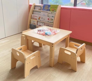 幼儿园早教实木写字桌托班儿童，学习桌椅套装，小方桌宝宝游戏桌椅