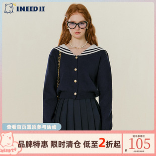 INEEDIT 秋季少女学院海军领短款针织小香风外套女上衣