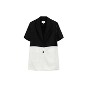 AVVENN2024夏季黑白拼色单排扣薄款短袖西装外套AM30101700