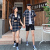 情侣装夏装2023韩版格子上衣学院风学生男女短袖衬衫短裙两件套装