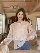 韩国chic夏季法式设计感内搭吊带小衫+镂空蝴蝶结长袖衬衫两件套