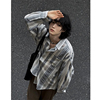 东大门韩国男装慵懒港风设计师款棉麻混色条纹防晒OS长袖衬衫