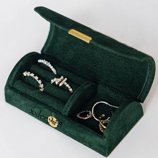 粉红墨绿色便携首饰盒旅行珠宝收纳盒戒指，项链耳钉mini潮