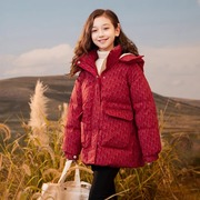 女童冬装2023大红色年服羽绒衣，儿童时尚羽绒服白鸭绒(白鸭绒)外套10岁