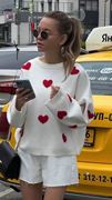 欧美风爱心圆领毛衣宽松休闲针织衫 Loose Heart Knitted Sweater