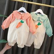 女宝宝秋装背带裤套装0一1岁2婴儿童装6-12个月洋气潮，男3周岁衣服