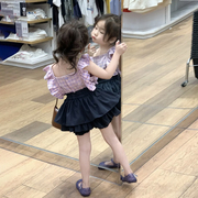 女宝宝格子上衣蛋糕裙裤套装，儿童时髦半身裙夏女童(夏女童，)洋气夏装两件套