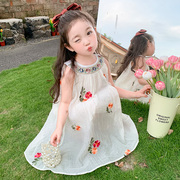 女童挂脖吊带套装2024夏季宝宝，韩系公主儿童洋气度假海边裙子