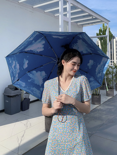 全自动蓝天白云双层油画太阳伞黑胶，防晒遮阳伞女晴雨两用防紫外线