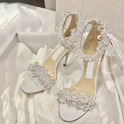 OMG！！公主的水晶鞋！ 露趾一字带凉鞋女仙女风甜美细跟高跟鞋夏
