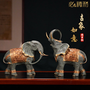 纯铜彩绘大象摆件镇宅招财进宝风水吉象一对玄关动物装饰品摆设