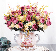 假花仿真花客厅摆设餐桌茶几，欧式绢花摆花件卧室，装饰玫瑰干花盆栽