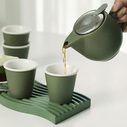 磨砂陶瓷茶具套装下午茶茶杯墨绿色轻奢现代功夫茶办公室会客茶具
