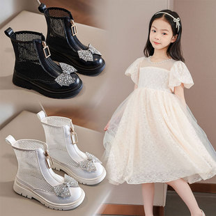 女童凉靴夏季2023儿童马丁网靴镂空透气公主，靴子中筒单鞋短靴