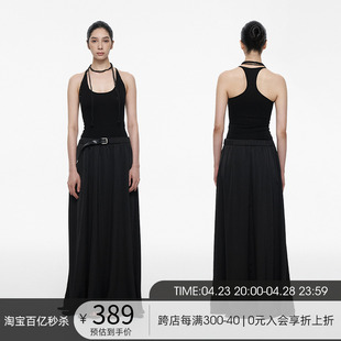 FIRSTFLOOR 黑色假两件垂感连衣裙背心腰带连体收腰长裙