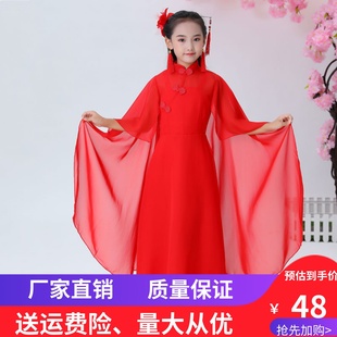 儿童古筝演出服女中大童仙女气质飘逸民族中国风钢琴二胡雪纺长裙