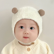 宝宝保暖帽子婴儿秋冬款新生，婴幼儿护耳纯棉可爱男女宝宝针织毛绒