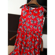 中国红印花100桑蚕丝，真丝双绉背心裙，宽松显瘦大摆连衣裙