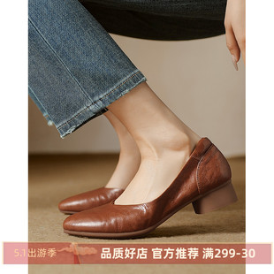 kmeizu巨软~牛筋底3cm低跟单鞋女春瓢鞋奶奶鞋通勤商务工作平底鞋