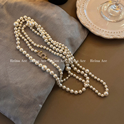 叠戴长款珍珠项链毛衣链轻奢小众，装饰高级感复古气质，锁骨链设计感
