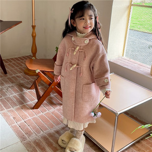 韩版2023童装双面羊绒大衣，女童冬装衣服，中长款女宝宝时尚外套