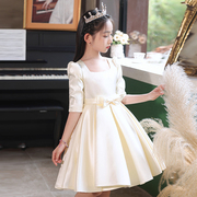 女童高端公主裙缎面儿童，钢琴演奏花童生日，演出婚礼小女孩礼服秋冬