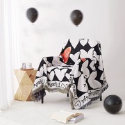 小情歌沙发盖布巾简约黑白沙发垫，时尚心形线毯，防尘全包沙发套罩子
